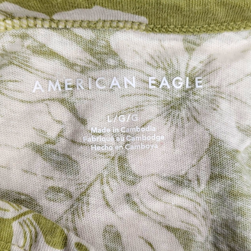 American Eagle Womens Large Floral T-Shirt Green White Hawaiian Tropical Top Tee - Picture 7 of 9